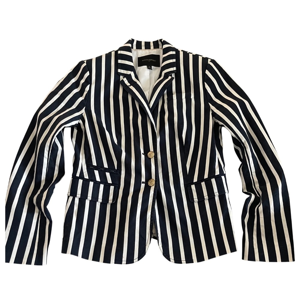 Striped Navy and White Women's Blazer Jacket